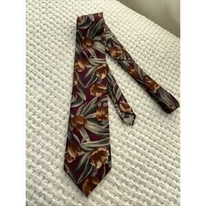 Christian Dior Monsieur Men's Silk Tie Leaf Flower Paisley Green Brown Tulips